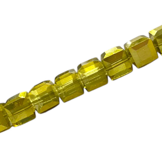 8 MM CUBE BEADS APPROX 48 PCS / CRYSTAL METALLIC YELLOW