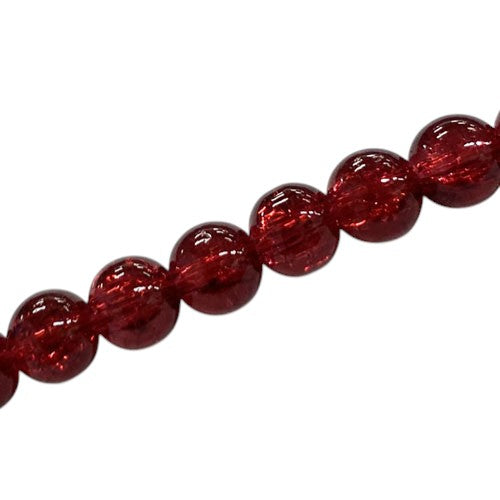8 MM ROUND GLASS CRACKLE BEADS DARK RED - 98 PCS