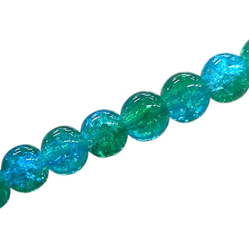 8 MM ROUND GLASS CRACKLE BEADS AQUA / GREEN - 98 PCS