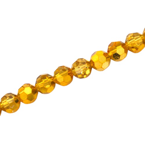 8MM FACETED ROUND BEADS - APPROX 65/PCS - CRYSTAL / METALLIC GOLD
