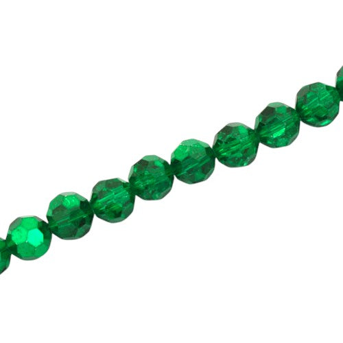 8MM FACETED ROUND BEADS - APPROX 65/PCS - CRYSTAL / METALLIC GREEN
