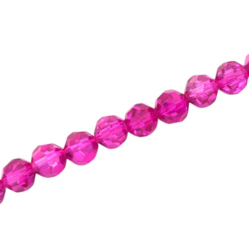 8MM FACETED ROUND BEADS - APPROX 65/PCS - CRYSTAL / METALLIC HOT PINK