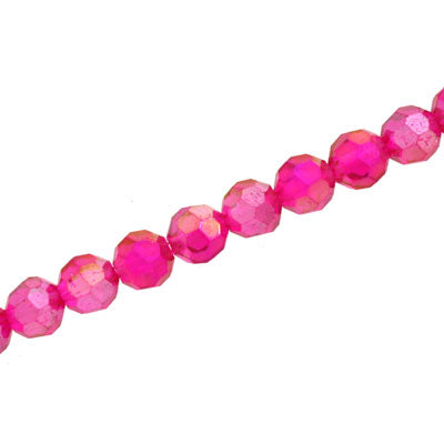 8MM FACETED ROUND CRYSTAL BEADS - APPROX 72/PCS - HOT PINK AB