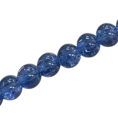 8 MM ROUND GLASS CRACKLE BEADS MIDNIGHT BLUE - 98 PCS