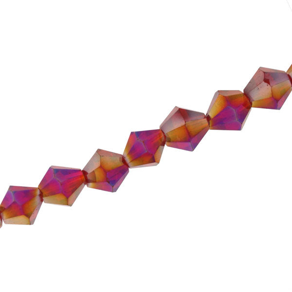 8MM CRYSTAL BI-CONE STRANDS - APPROX 40 / PCS -  DARK RED AB