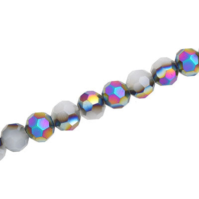 8MM FACETED ROUND CRYSTAL BEADS - APPROX 72/PCS  - MET RAINBOW / WHITE