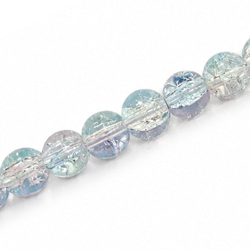 8 MM ROUND GLASS CRACKLE BEADS LIGHT PINK AQUA - 98 PCS