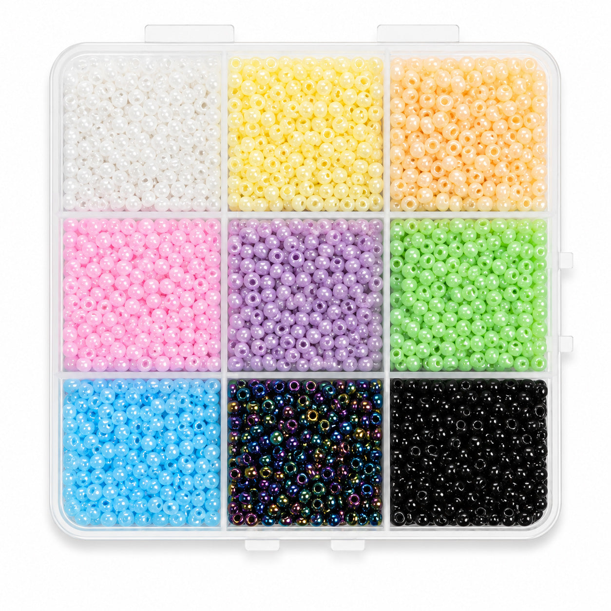 #8/0 Pearl Seed Bead Assortment – 9 Colours – 170g Storage Box