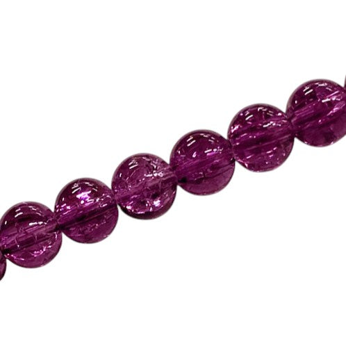 8 MM ROUND GLASS CRACKLE BEADS PLUM - 98 PCS