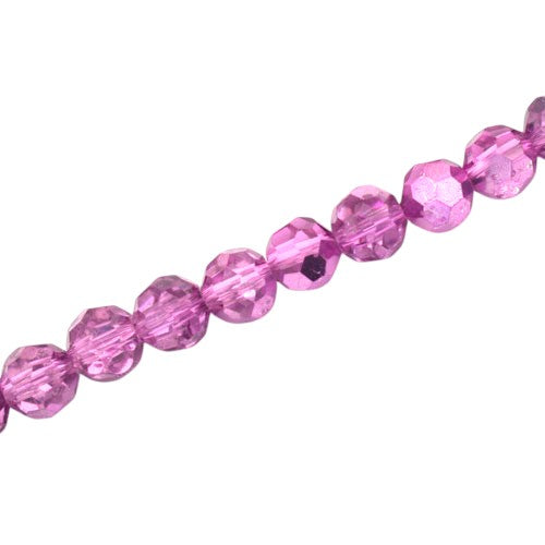 8MM FACETED ROUND BEADS - APPROX 65/PCS - CRYSTAL / METALLIC PINK