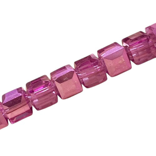 8 MM CUBE BEADS APPROX 48 PCS / CRYSTAL METALLIC PINK