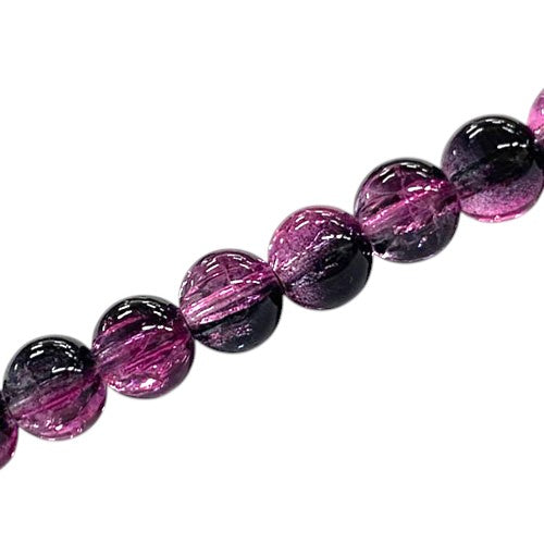 8 MM ROUND GLASS CRACKLE BEADS PINK / BLACK - 98 PCS