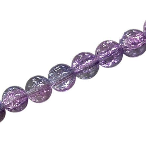 8 MM ROUND GLASS CRACKLE BEADS PINK / GREY - 98 PCS