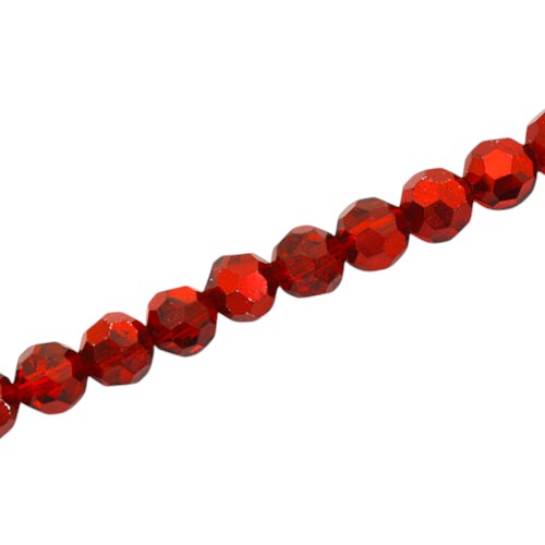 8MM FACETED ROUND BEADS - APPROX 65/PCS - CRYSTAL / METALLIC RED