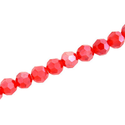 8MM FACETED ROUND CRYSTAL BEADS - APPROX 72/PCS  -  RED AB