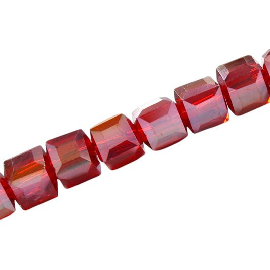 8 MM CUBE BEADS APPROX 100 PCS / RED AB