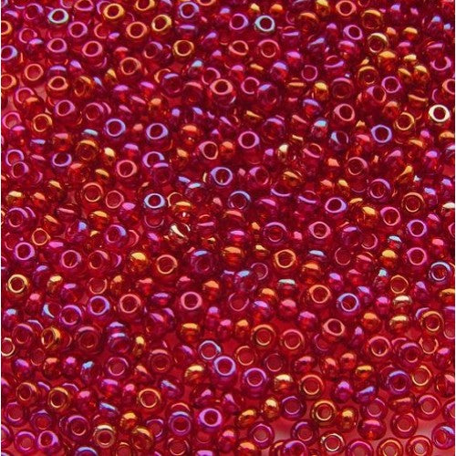 #9/0 ROCAILLES - APPROX 40G - TRANSPARENT RED RAINBOW