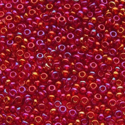 #6/0 ROCAILLES - APPROX 40G - TRANSPARENT RED RAINBOW