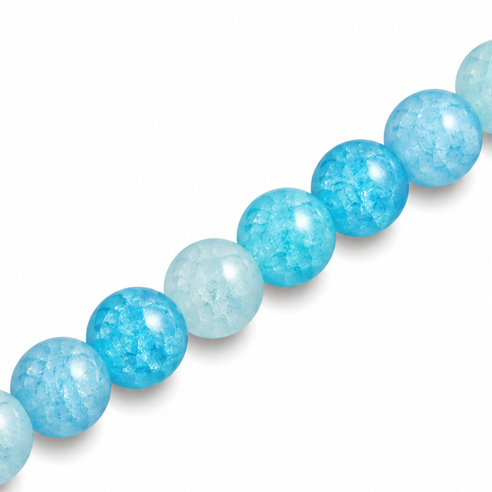 8mm Round Glass Crackle Beads Blue - Approx. 50pcs