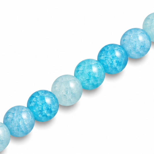 8mm Round Glass Crackle Beads Blue - Approx. 50pcs