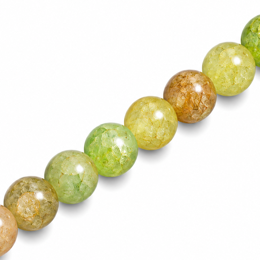 8mm Round Glass Crackle Beads Inchworm - Approx. 50pcs