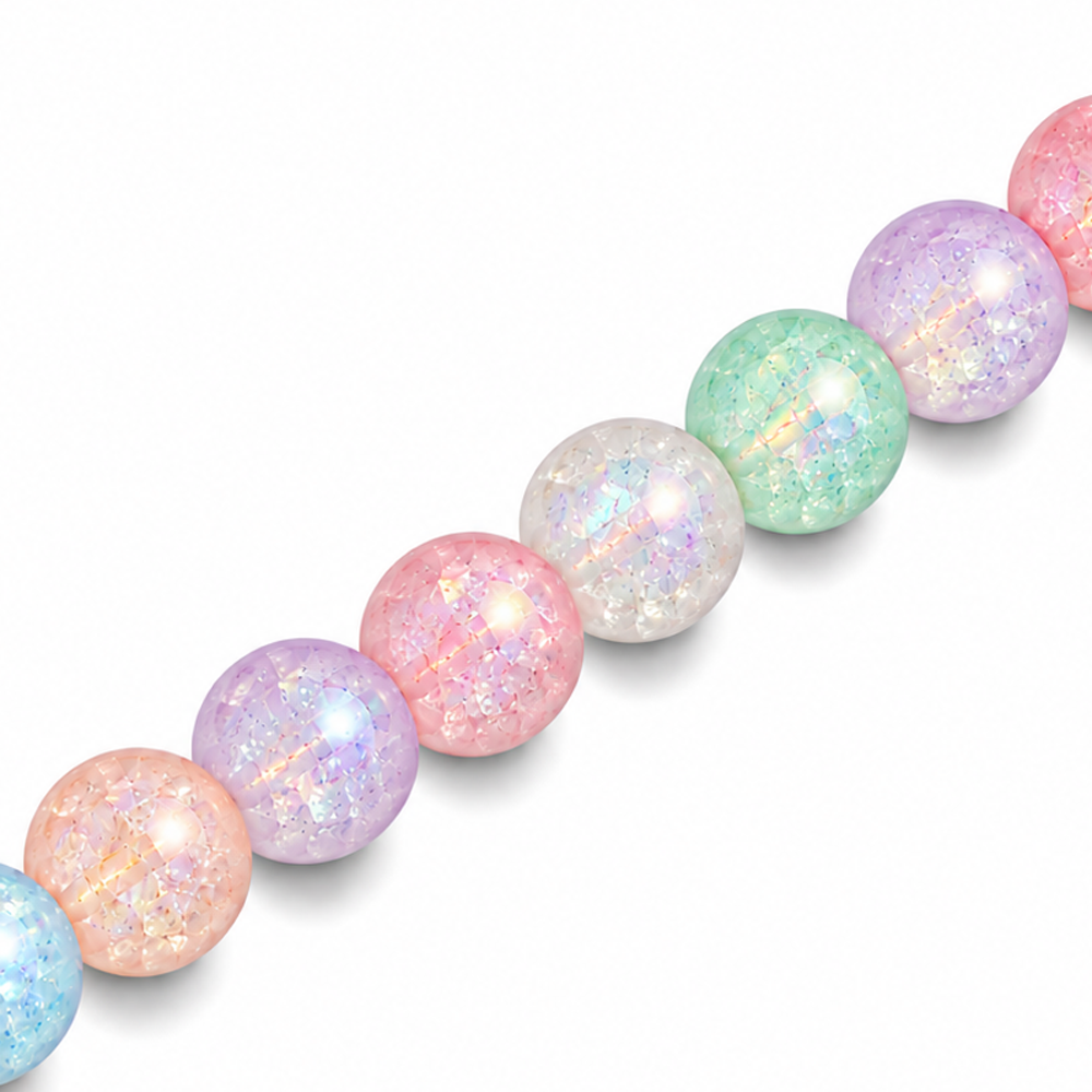 8mm Round Glass Crackle Beads Mixed Colours Iridescent - Approx. 50pcs