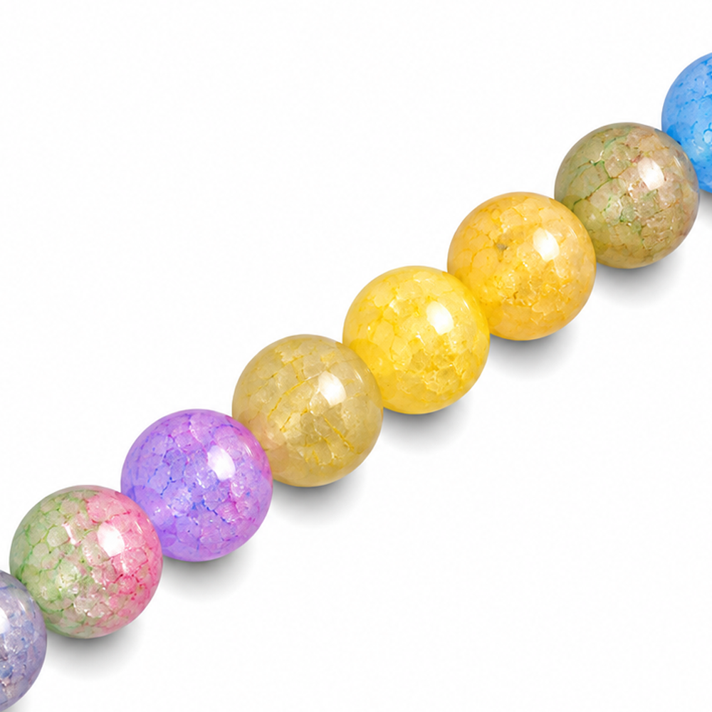 8mm Round Glass Crackle Beads Mixed Colours Marbled - Approx. 50pcs