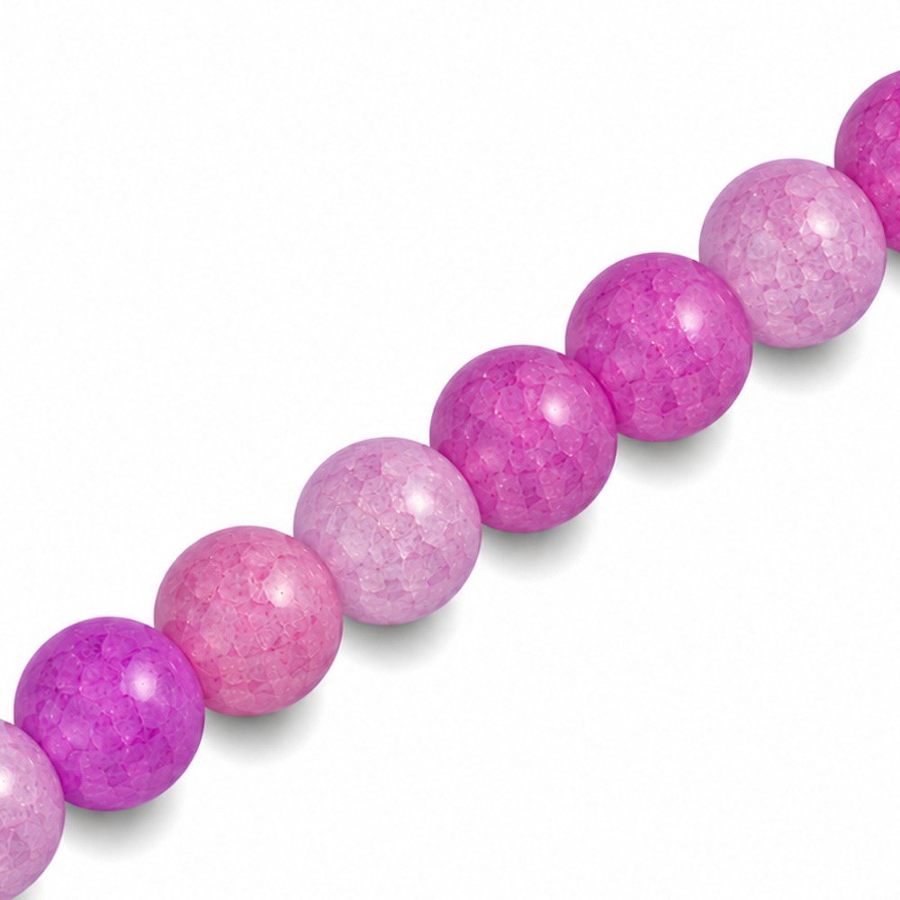 8mm Round Glass Crackle Beads Magenta - Approx. 50pcs