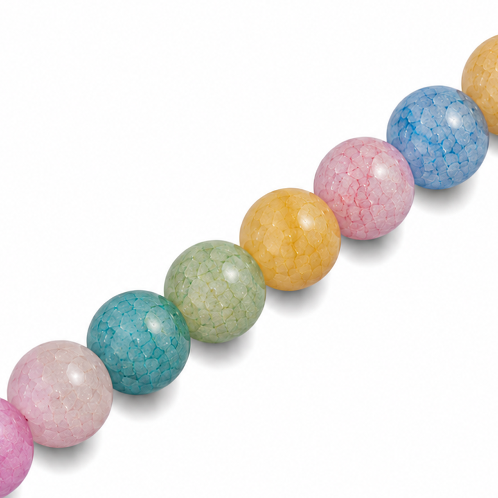 8mm Round Glass Crackle Beads Mixed Colours - Approx. 50pcs