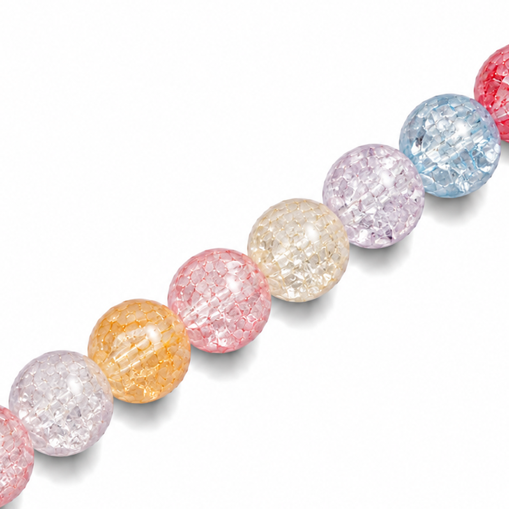 8mm Round Glass Crackle Beads Mixed Colours Transparent - Approx. 50pcs