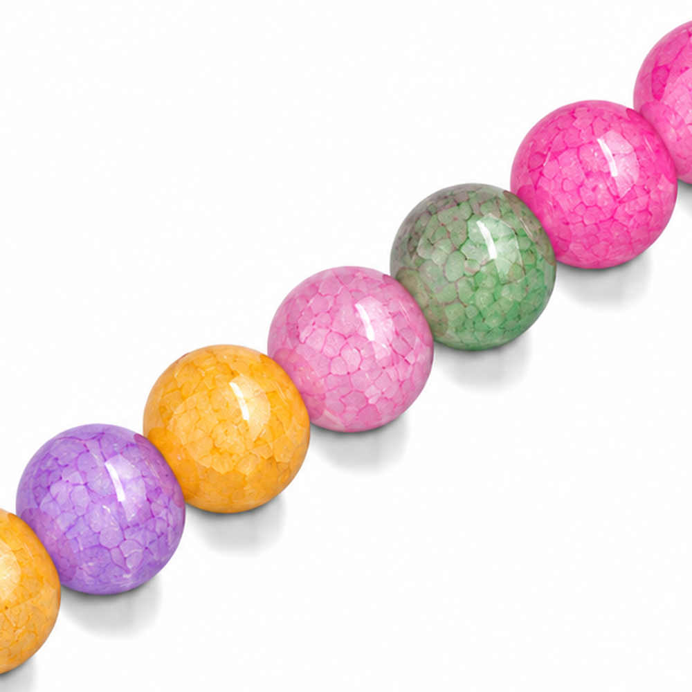 10mm Round Glass Crackle Beads Wildflower - Approx. 40pcs