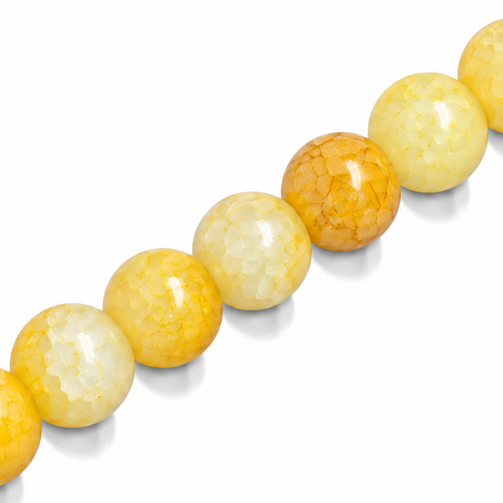 10mm Round Glass Crackle Beads Yellow - Approx. 40pcs