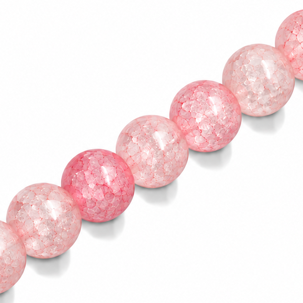 12mm Round Glass Crackle Beads Cherry Blossom - Approx. 30pcs
