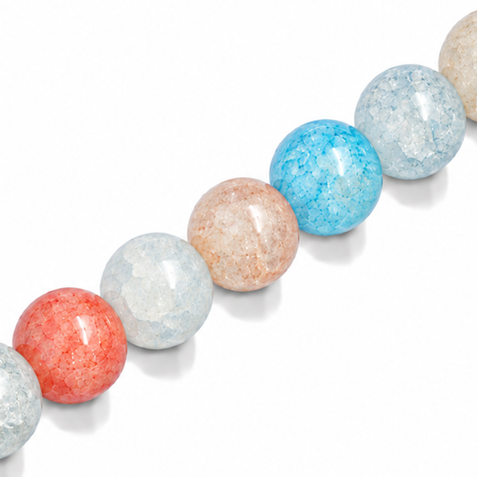 12mm Round Glass Crackle Beads Sherbet - Approx. 30pcs