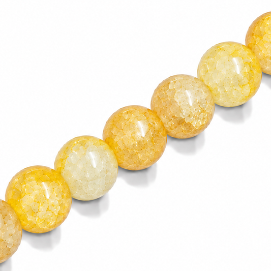 12mm Round Glass Crackle Beads Yellow - Approx. 30pcs