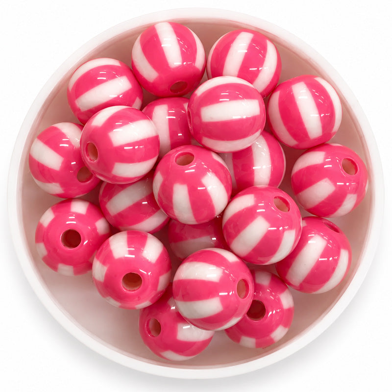 12mm Acrylic Round Stipe Beads - 20 Pieces