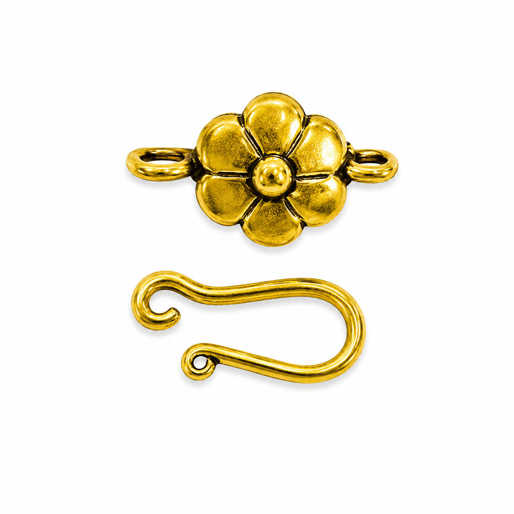10mm Gold Flower Hook-and-Eye Clasp - 12 sets