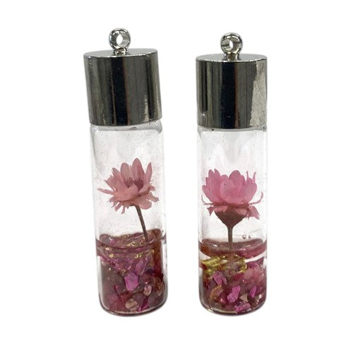 DRIED FLOWER IN GLASS BOTTLE 45MM PINK / 2PCS