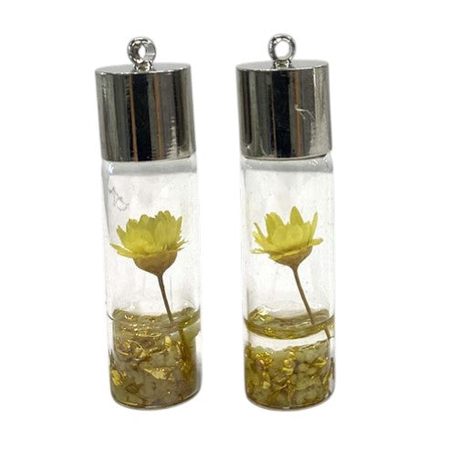 DRIED FLOWER IN GLASS BOTTLE 45MM YELLOW / 2PCS