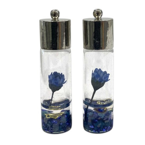 DRIED FLOWER IN GLASS BOTTLE 45MM BLUE / 2PCS