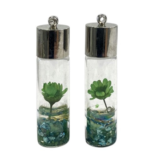 DRIED FLOWER IN GLASS BOTTLE 45MM GREEN / 2PCS