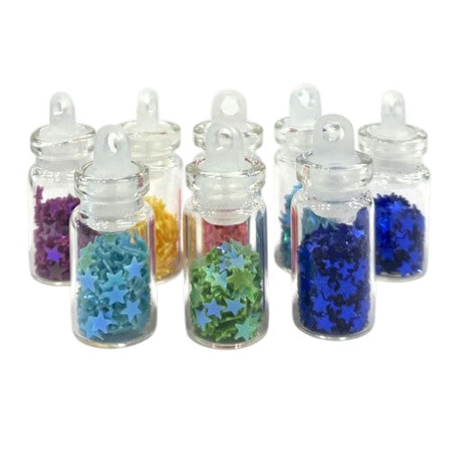 STAR GLITTER IN GLASS BOTTLE 32MM MIX / 8PCS