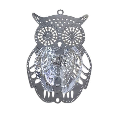 3D 50MM SILVER FILIGREE OWL - 1PC