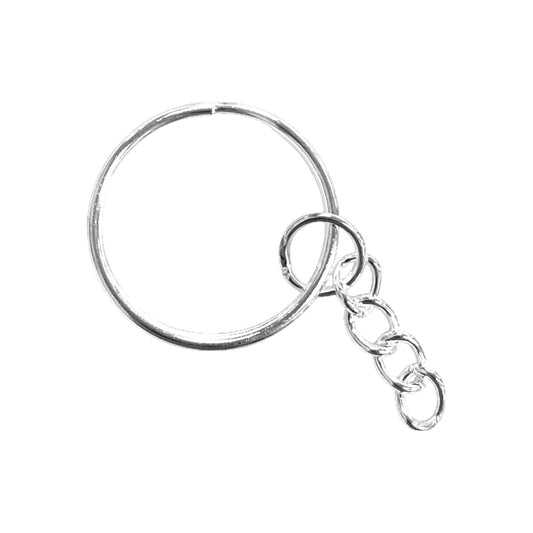 24 MM SILVER KEY RING WITH CHAIN - 10 PCS