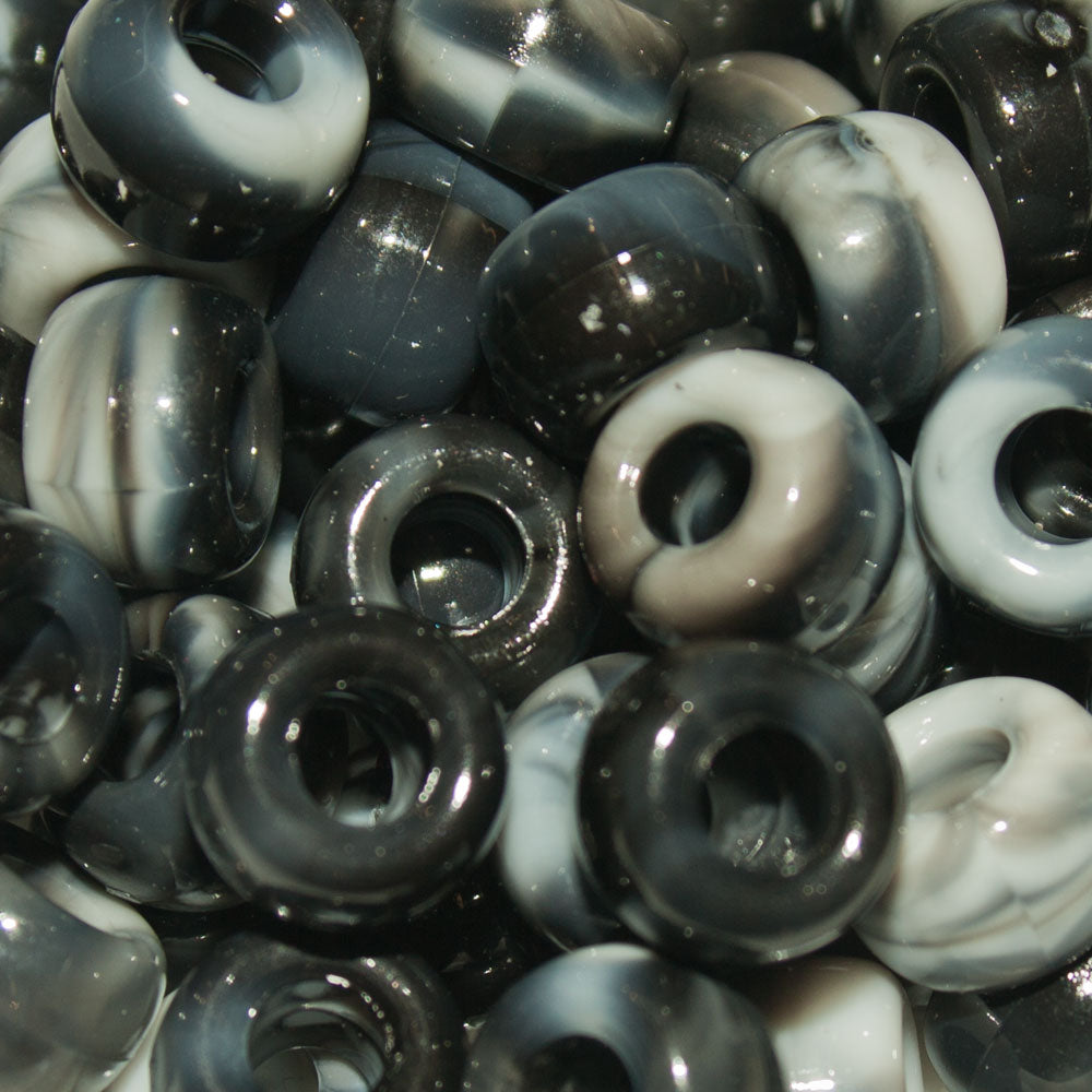 Pony Beads 9x6mm Opaque White and Transparent Colour Marble - Approx. 95pcs