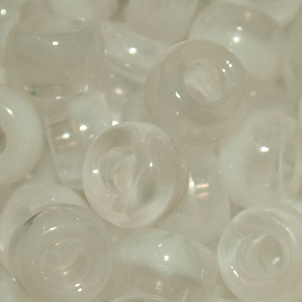 Pony Beads 9x6mm Opaque White and Transparent Colour Marble - Approx. 95pcs
