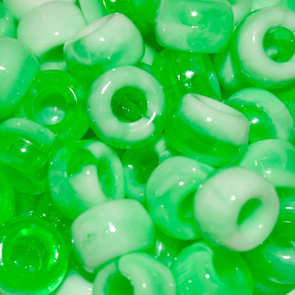 Pony Beads 9x6mm Opaque White and Transparent Colour Marble - Approx. 95pcs