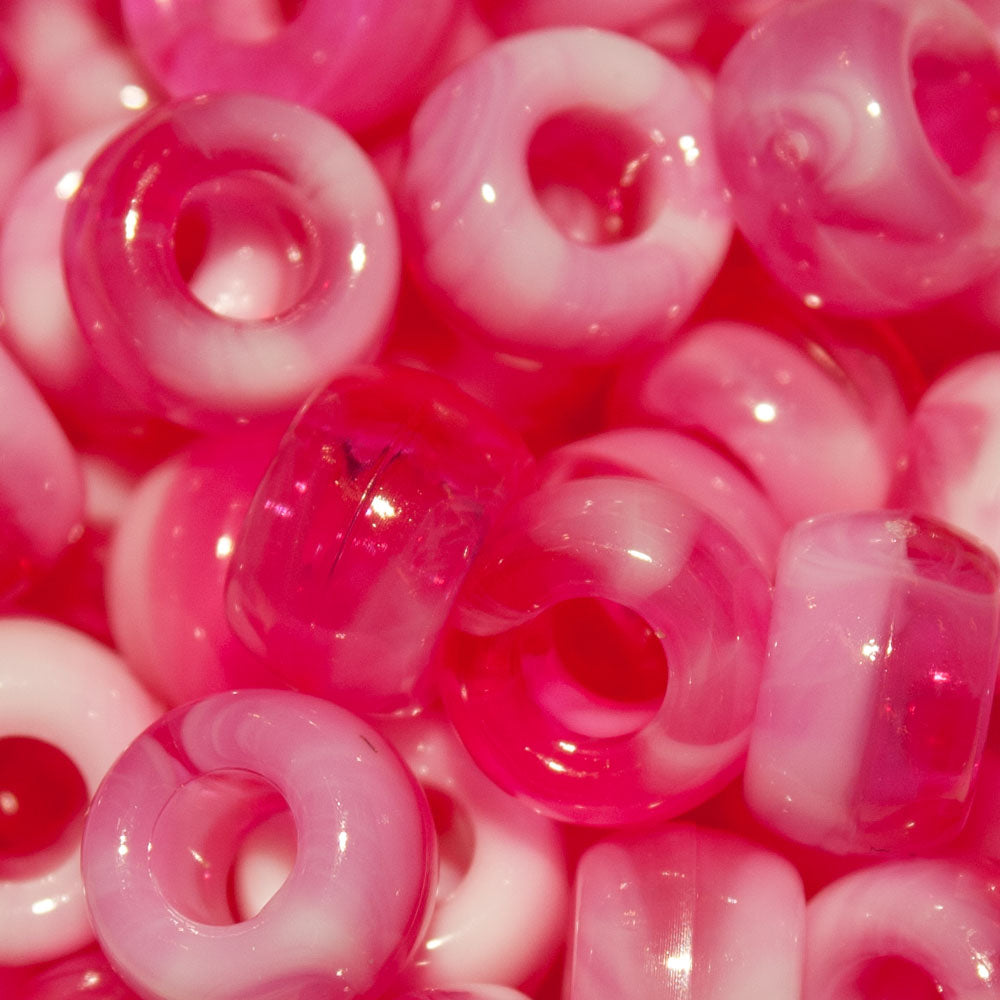 Pony Beads 9x6mm Opaque White and Transparent Colour Marble - Approx. 95pcs