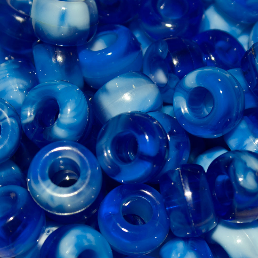 Pony Beads 9x6mm Opaque White and Transparent Colour Marble - Approx. 95pcs