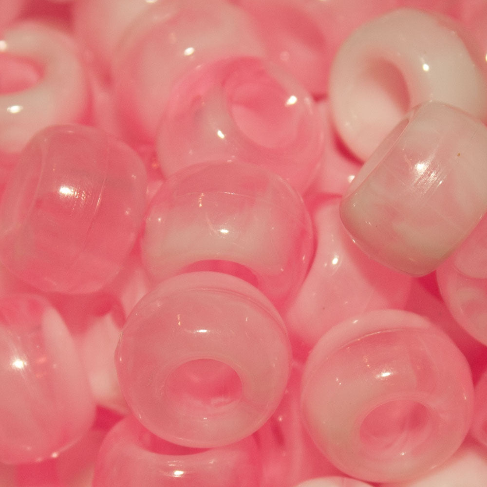 Pony Beads 9x6mm Opaque White and Transparent Colour Marble - Approx. 95pcs